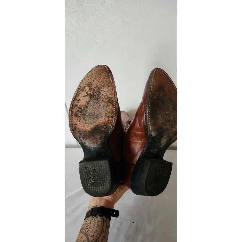 Vintage Tony Lama 5084 Western Cowboy Boots Men's 7.5C Chocolate Cognac USA